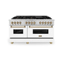 ZLINE Autograph Edition 60 in. 7.4 cu. ft. Legacy Dual Fuel Range with 9 Burner Gas Cooktop and 2 Electric Convection Ovens in Stainless Steel with White Matte Doors and Champagne Bronze Accents, Open Box-Good Condition