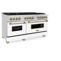 ZLINE Autograph Edition 60 in. 7.4 cu. ft. Legacy Dual Fuel Range with 9 Burner Gas Cooktop and 2 Electric Convection Ovens in Stainless Steel with White Matte Doors and Champagne Bronze Accents, Open Box-Good Condition