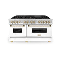 ZLINE Autograph Edition 60 in. 7.4 cu. ft. Legacy Dual Fuel Range with 9 Burner Gas Cooktop and 2 Electric Convection Ovens in Stainless Steel with White Matte Doors and Polished Gold Accents, Open Box-Good Condition