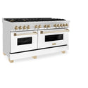 ZLINE Autograph Edition 60 in. 7.4 cu. ft. Legacy Dual Fuel Range with 9 Burner Gas Cooktop and 2 Electric Convection Ovens in Stainless Steel with White Matte Doors and Polished Gold Accents, Open Box-Good Condition