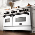 ZLINE Autograph Edition 60 in. 7.4 cu. ft. Legacy Dual Fuel Range with 9 Burner Gas Cooktop and 2 Electric Convection Ovens in Stainless Steel with White Matte Doors and Matte Black Accents, Open Box-Good Condition