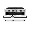 ZLINE Autograph Edition 60 in. 7.4 cu. ft. Legacy Dual Fuel Range with 9 Burner Gas Cooktop and 2 Electric Convection Ovens in Stainless Steel with White Matte Doors and Matte Black Accents, Open Box-Good Condition