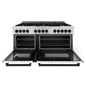 ZLINE Autograph Edition 60 in. 7.4 cu. ft. Legacy Dual Fuel Range with 9 Burner Gas Cooktop and 2 Electric Convection Ovens in Stainless Steel with White Matte Doors and Matte Black Accents, Open Box-Good Condition