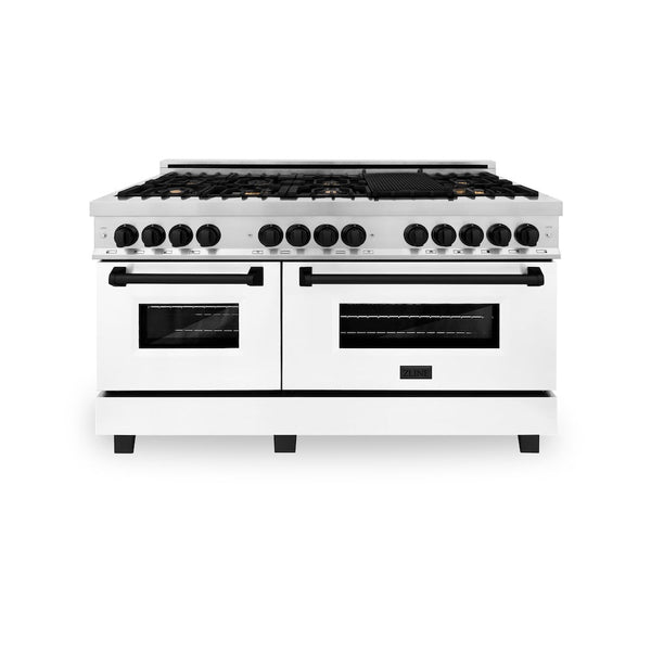 ZLINE Autograph Edition 60 in. 7.4 cu. ft. Legacy Dual Fuel Range with 9 Burner Gas Cooktop and 2 Electric Convection Ovens in Stainless Steel with White Matte Doors and Matte Black Accents, Open Box-Good Condition