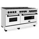 ZLINE Autograph Edition 60 in. 7.4 cu. ft. Legacy Dual Fuel Range with 9 Burner Gas Cooktop and 2 Electric Convection Ovens in Stainless Steel with White Matte Doors and Matte Black Accents (RAZ-WM-60-MB)