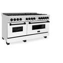 ZLINE Autograph Edition 60 in. 7.4 cu. ft. Legacy Dual Fuel Range with 9 Burner Gas Cooktop and 2 Electric Convection Ovens in Stainless Steel with White Matte Doors and Matte Black Accents, Open Box-Good Condition
