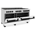 ZLINE Autograph Edition 60 in. 7.4 cu. ft. Legacy Dual Fuel Range with 9 Burner Gas Cooktop and 2 Electric Convection Ovens in Stainless Steel with White Matte Doors and Matte Black Accents, Open Box-Good Condition