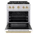 ZLINE Autograph Edition 30 in. 4.2 cu. ft. Paramount Dual Fuel Range with 4 Burner Gas Cooktop and Electric Convection Oven in Stainless Steel with White Matte Door and Champagne Bronze Accents, Open Box-Good Condition