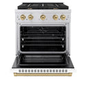 ZLINE Autograph Edition 30 in. 4.2 cu. ft. Paramount Dual Fuel Range with 4 Burner Gas Cooktop and Electric Convection Oven in Stainless Steel with White Matte Door and Champagne Bronze Accents, Open Box-Great Condition