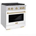 ZLINE Autograph Edition 30 in. 4.2 cu. ft. Paramount Dual Fuel Range with 4 Burner Gas Cooktop and Electric Convection Oven in Stainless Steel with White Matte Door and Champagne Bronze Accents (SDRZ-WM-30-CB)