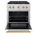 ZLINE Autograph Edition 30 in. 4.2 cu. ft. Paramount Dual Fuel Range with 4 Burner Gas Cooktop and Electric Convection Oven in Stainless Steel with White Matte Door and Polished Gold Accents (SDRZ-WM-30-G)