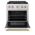 ZLINE Autograph Edition 30 in. 4.2 cu. ft. Paramount Dual Fuel Range with 4 Burner Gas Cooktop and Electric Convection Oven in Stainless Steel with White Matte Door and Polished Gold Accents, Open Box-Good Condition