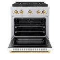 ZLINE Autograph Edition 30 in. 4.2 cu. ft. Paramount Dual Fuel Range with 4 Burner Gas Cooktop and Electric Convection Oven in Stainless Steel with White Matte Door and Polished Gold Accents, Open Box-Great Condition