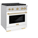ZLINE Autograph Edition 30 in. 4.2 cu. ft. Paramount Dual Fuel Range with 4 Burner Gas Cooktop and Electric Convection Oven in Stainless Steel with White Matte Door and Polished Gold Accents, Open Box-Great Condition