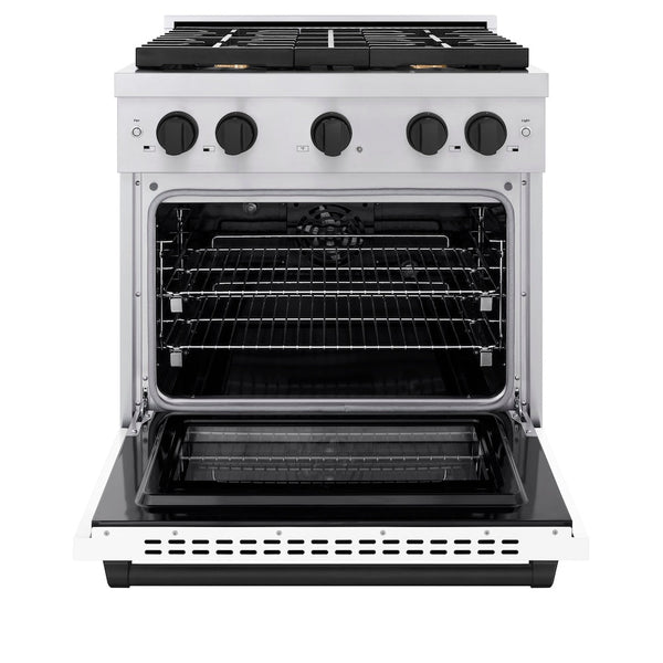 ZLINE Autograph Edition 30 in. 4.2 cu. ft. Paramount Dual Fuel Range with 4 Burner Gas Cooktop and Electric Convection Oven in Stainless Steel with White Matte Door and Matte Black Accents, Open Box-Good Condition