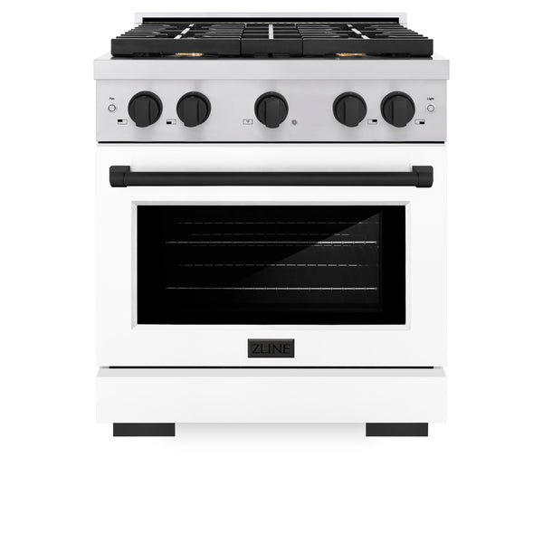ZLINE Autograph Edition 30 in. 4.2 cu. ft. Paramount Dual Fuel Range with 4 Burner Gas Cooktop and Electric Convection Oven in Stainless Steel with White Matte Door and Matte Black Accents, Open Box-Great Condition