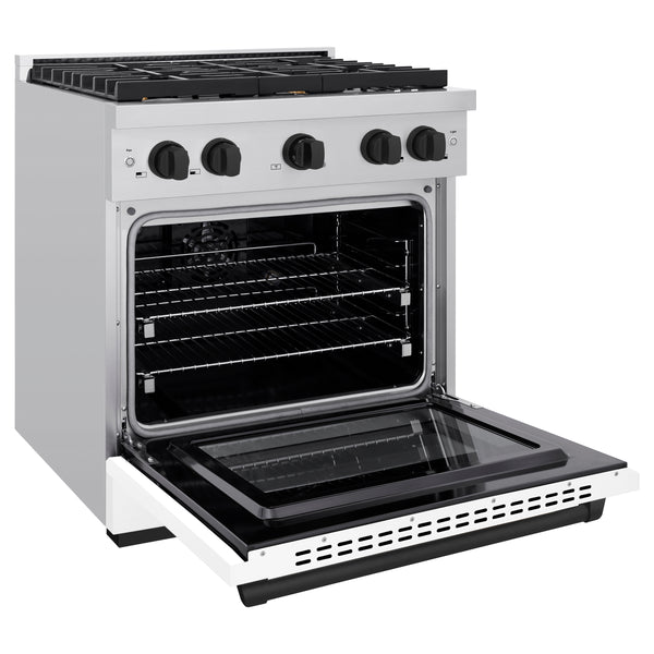 ZLINE Autograph Edition 30 in. 4.2 cu. ft. Paramount Dual Fuel Range with 4 Burner Gas Cooktop and Electric Convection Oven in Stainless Steel with White Matte Door and Matte Black Accents, Open Box-Great Condition