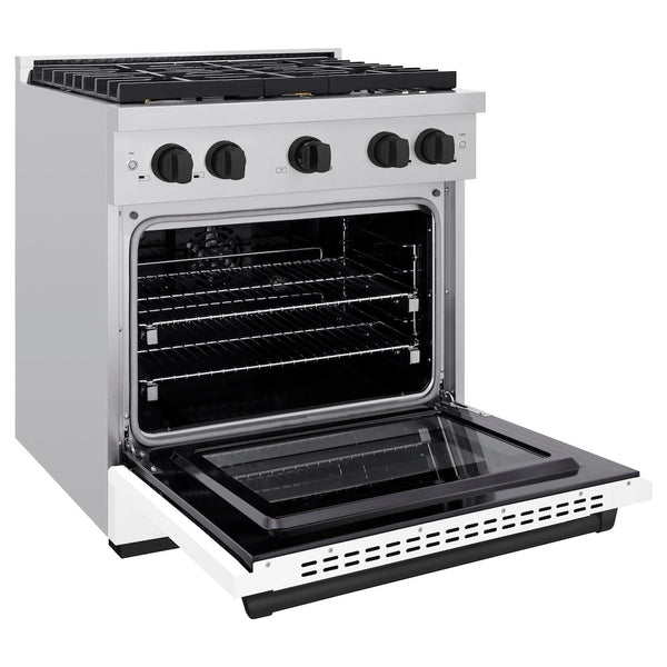 ZLINE Autograph Edition 30 in. 4.2 cu. ft. Paramount Dual Fuel Range with 4 Burner Gas Cooktop and Electric Convection Oven in Stainless Steel with White Matte Door and Matte Black Accents, Open Box-Good Condition