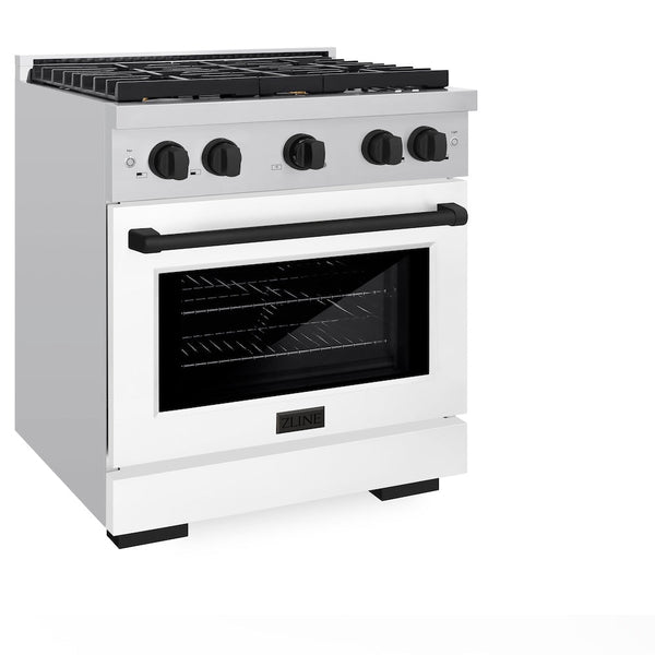 ZLINE Autograph Edition 30 in. 4.2 cu. ft. Paramount Dual Fuel Range with 4 Burner Gas Cooktop and Electric Convection Oven in Stainless Steel with White Matte Door and Matte Black Accents, Open Box-Good Condition