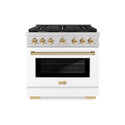 ZLINE Autograph Edition 36 in. 5.2 cu. ft. Paramount Dual Fuel Range with 6 Burner Gas Cooktop and Electric Convection Oven in Stainless Steel with White Matte Door and Polished Gold Accents (SDRZ-WM-36-G)