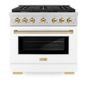 ZLINE Autograph Edition 36 in. 5.2 cu. ft. Paramount Dual Fuel Range with 6 Burner Gas Cooktop and Electric Convection Oven in Stainless Steel with White Matte Door and Polished Gold Accents, Open Box-Good Condition
