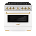 ZLINE Autograph Edition 36 in. 5.2 cu. ft. Paramount Dual Fuel Range with 6 Burner Gas Cooktop and Electric Convection Oven in Stainless Steel with White Matte Door and Polished Gold Accents, Open Box-Great Condition