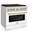 ZLINE Autograph Edition 36 in. 5.2 cu. ft. Paramount Dual Fuel Range with 6 Burner Gas Cooktop and Electric Convection Oven in Stainless Steel with White Matte Door and Polished Gold Accents, Open Box-Great Condition