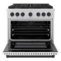 ZLINE Autograph Edition 36 in. 5.2 cu. ft. Paramount Dual Fuel Range with 6 Burner Gas Cooktop and Electric Convection Oven in Stainless Steel with White Matte Door and Matte Black Accents, Open Box-Great Condition