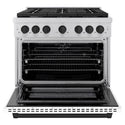 ZLINE Autograph Edition 36 in. 5.2 cu. ft. Paramount Dual Fuel Range with 6 Burner Gas Cooktop and Electric Convection Oven in Stainless Steel with White Matte Door and Matte Black Accents, Open Box-Good Condition