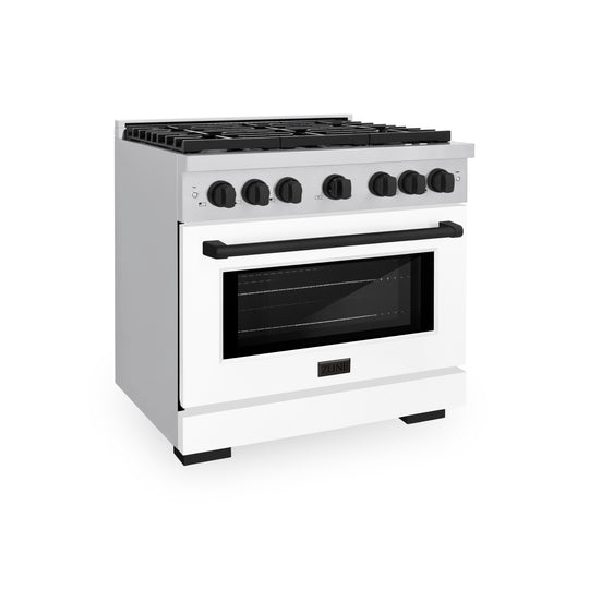 ZLINE Autograph Edition 36 in. 5.2 cu. ft. Paramount Dual Fuel Range with 6 Burner Gas Cooktop and Electric Convection Oven in Stainless Steel with White Matte Door and Matte Black Accents, Open Box-Great Condition