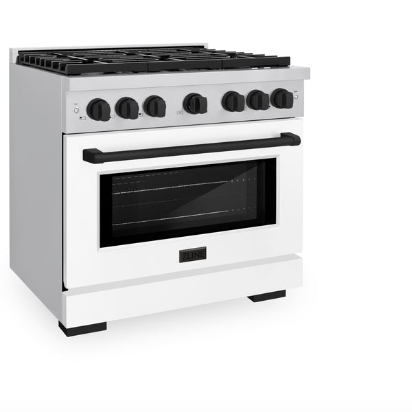 ZLINE Autograph Edition 36 in. 5.2 cu. ft. Paramount Dual Fuel Range with 6 Burner Gas Cooktop and Electric Convection Oven in Stainless Steel with White Matte Door and Matte Black Accents, Open Box-Great Condition