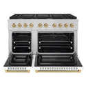 ZLINE Autograph Edition 48 in. 6.7 cu. ft. Paramount Double Oven Dual Fuel Range with 8 Burner Gas Cooktop in Stainless Steel with White Matte Doors and Champagne Bronze Accents, Open Box-Good Condition