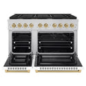 ZLINE Autograph Edition 48 in. 6.7 cu. ft. Paramount Double Oven Dual Fuel Range with 8 Burner Gas Cooktop in Stainless Steel with White Matte Doors and Champagne Bronze Accents, Open Box-Great Condition