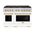 ZLINE Autograph Edition 48 in. 6.7 cu. ft. Paramount Double Oven Dual Fuel Range with 8 Burner Gas Cooktop in Stainless Steel with White Matte Doors and Champagne Bronze Accents, Open Box-Good Condition