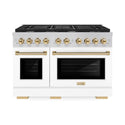 ZLINE Autograph Edition 48 in. 6.7 cu. ft. Paramount Double Oven Dual Fuel Range with 8 Burner Gas Cooktop in Stainless Steel with White Matte Doors and Polished Gold Accents, Open Box-Good Condition