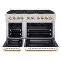 ZLINE Autograph Edition 48 in. 6.7 cu. ft. Paramount Double Oven Dual Fuel Range with 8 Burner Gas Cooktop in Stainless Steel with White Matte Doors and Polished Gold Accents, Open Box-Great Condition