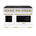 ZLINE Autograph Edition 48 in. 6.7 cu. ft. Paramount Double Oven Dual Fuel Range with 8 Burner Gas Cooktop in Stainless Steel with White Matte Doors and Polished Gold Accents, Open Box-Great Condition