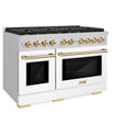 ZLINE Autograph Edition 48 in. 6.7 cu. ft. Paramount Double Oven Dual Fuel Range with 8 Burner Gas Cooktop in Stainless Steel with White Matte Doors and Polished Gold Accents, Open Box-Great Condition