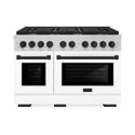 ZLINE Autograph Edition 48 in. 6.7 cu. ft. Paramount Double Oven Dual Fuel Range with 8 Burner Gas Cooktop in Stainless Steel with White Matte Doors and Matte Black Accents, Open Box-Great Condition
