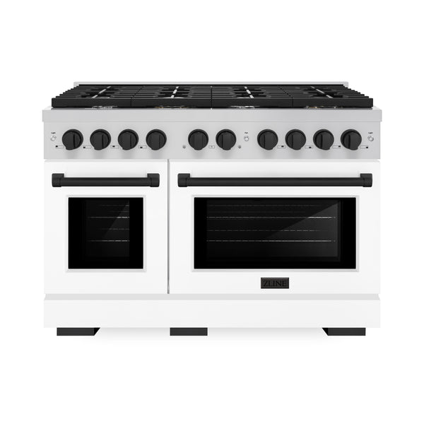 ZLINE Autograph Edition 48 in. 6.7 cu. ft. Paramount Double Oven Dual Fuel Range with 8 Burner Gas Cooktop in Stainless Steel with White Matte Doors and Matte Black Accents, Open Box-Great Condition