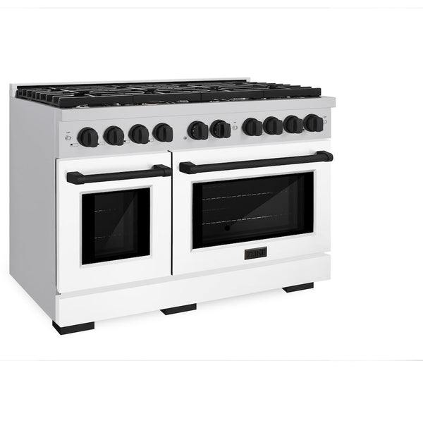 ZLINE Autograph Edition 48 in. 6.7 cu. ft. Paramount Double Oven Dual Fuel Range with 8 Burner Gas Cooktop in Stainless Steel with White Matte Doors and Matte Black Accents, Open Box-Good Condition