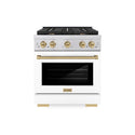 ZLINE Autograph Edition 30 in. 4.2 cu. ft. Paramount Gas Range with 4 Burner Cooktop and Convection Gas Oven in Stainless Steel with White Matte Door and Champagne Bronze Accents, Open Box-Great Condition