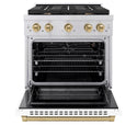 ZLINE Autograph Edition 30 in. 4.2 cu. ft. Paramount Gas Range with 4 Burner Cooktop and Convection Gas Oven in Stainless Steel with White Matte Door and Champagne Bronze Accents, Open Box-Good Condition
