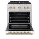 ZLINE Autograph Edition 30 in. 4.2 cu. ft. Paramount Gas Range with 4 Burner Cooktop and Convection Gas Oven in Stainless Steel with White Matte Door and Champagne Bronze Accents, Open Box-Great Condition
