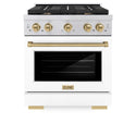 ZLINE Autograph Edition 30 in. 4.2 cu. ft. Paramount Gas Range with 4 Burner Cooktop and Convection Gas Oven in Stainless Steel with White Matte Door and Champagne Bronze Accents, Open Box-Great Condition
