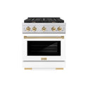 ZLINE Autograph Edition 30 in. 4.2 cu. ft. Paramount Gas Range with 4 Burner Cooktop and Convection Gas Oven in Stainless Steel with White Matte Door and Polished Gold Accents, Open Box-Great Condition
