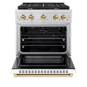 ZLINE Autograph Edition 30 in. 4.2 cu. ft. Paramount Gas Range with 4 Burner Cooktop and Convection Gas Oven in Stainless Steel with White Matte Door and Polished Gold Accents (SGRZ-WM-30-G)