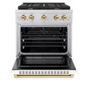 ZLINE Autograph Edition 30 in. 4.2 cu. ft. Paramount Gas Range with 4 Burner Cooktop and Convection Gas Oven in Stainless Steel with White Matte Door and Polished Gold Accents, Open Box-Good Condition