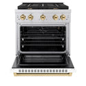 ZLINE Autograph Edition 30 in. 4.2 cu. ft. Paramount Gas Range with 4 Burner Cooktop and Convection Gas Oven in Stainless Steel with White Matte Door and Polished Gold Accents, Open Box-Great Condition