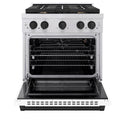 ZLINE Autograph Edition 30 in. 4.2 cu. ft. Paramount Gas Range with 4 Burner Cooktop and Convection Gas Oven in Stainless Steel with White Matte Door and Matte Black Accents, Open Box-Good Condition